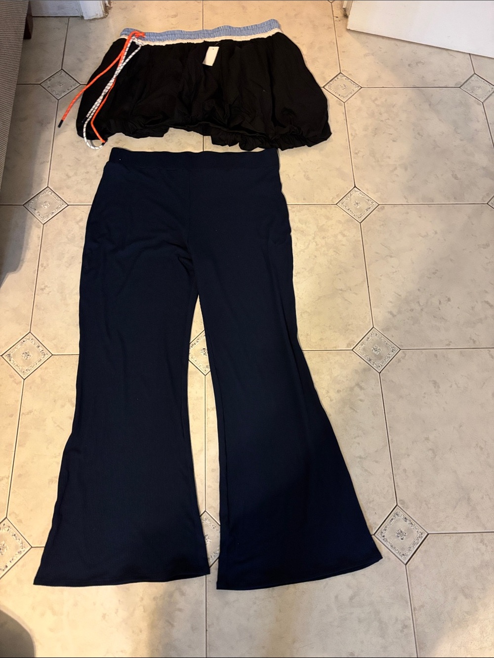 Women's Navy Flare Pants - Classic Stretch Fit with Mini Skirt